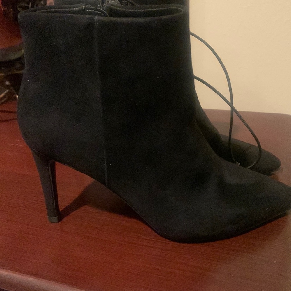 Black suede high heel boots